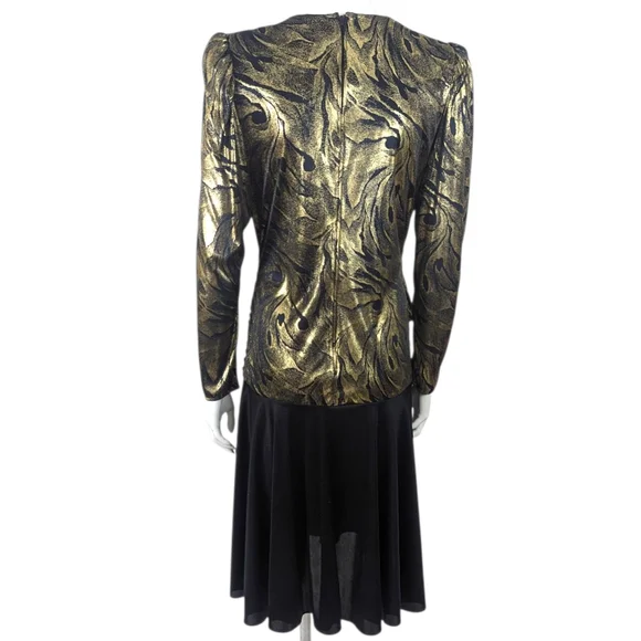Vintage 80s Metallic Gold Party Dress Cocktail Party Evening Glam Disco Medium - Picture 5 of 10